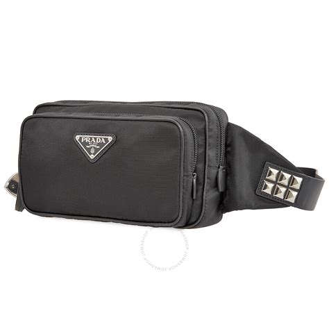 Prada Ladies Black Nylon Belt Bag With Studding 